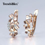 Lucky Three-leaf Clovers Stud Earrings For Women Rose Gold Color White Color Cubic Zircon Drop Earrings Wedding Jewelry GE300