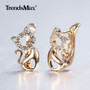 585 Rose Gold Cute Little Cat Kitty Pet Earrings for Women Girl Heart Paved White Cubic Zircon Earrings Birthday Gift GE293