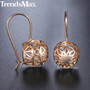 Hot Cut Out Ball Earrings For Women Girls 585 Rose Gold Woman Zircon Dangle Earrings  Wedding Party Exquisite Jewelry GE66