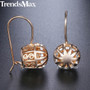 Hot Cut Out Ball Earrings For Women Girls 585 Rose Gold Woman Zircon Dangle Earrings  Wedding Party Exquisite Jewelry GE66