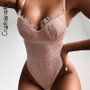 Cryptographic Fashion Women's Lace Bodysuits Solid Backless Spaghetti Strap Bodysuit Female Pink Body Autumn Sexy Bodycon Party
