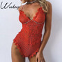 Weekeep 2017 Women Sexy Lace Bodysuit Strap V-neck Sleeveless Combinaison Femme Hollow Out Combinaison Short Femme Women Rompers