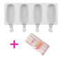 4 Cell Big Size Silicone Ice Cream Mold Popsicle Molds DIY Homemade Dessert Freezer Fruit Juice Ice Pop Maker Mould with Sticks