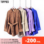 toppies 2020 Vintage Corduroy Jacket  Coat Women Long coat Oversize shirt Jacket belt waist Outfit
