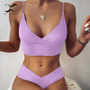 High waist sexy bikini set Sports women's swimsuit solid Female biquine High cut bandeau bikini 2020 Swimwear NEW bathing suit