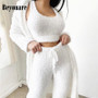 Beyouare casual women cotton knitted plush sweatpants autumn solid drawstring high waist trousers straight streetwear pants 2020