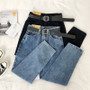 Vintage High Waist Jeans Women Solid Straight Pants Loose Casual  High Street Denim Trousers Pantalon Femme Plus Size With Belt