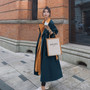 High Qulitay Spring Autumn Trench Coat Women Largr Size Hit Color Patchwork Long Simple Vintage Chic Classic Long Windbreaker