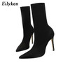 Eilyken 2020 Winter Fashion Women Boots Beige Pointed Toe Elastic Ankle Boots Heels Shoes Autumn Winter Female Socks Boots