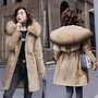 Winter Women fleece inside parkas plus size thick warm mid-Long Hooded parkas Jackets fur inside female slim padding parkas