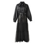 [EAM] Loose Fit Black Mesh Big Size Long Pu Leather Jacket New Lapel Long Sleeve Women Coat Fashion Spring Autumn 2020 PB27901