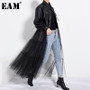 [EAM] Loose Fit Black Mesh Big Size Long Pu Leather Jacket New Lapel Long Sleeve Women Coat Fashion Spring Autumn 2020 PB27901