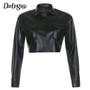 Darlingaga Streetwear Black Cropped PU Leather Jackets Buttons Pockets Basic Autumn Winter Jacket Women Coat Moto Outwear Punk