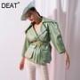 DEAT 2020 New SUMMER Vintage PU Leather Turn-down Collar Covered Buttons Leather Jacket High Waist Belts Female