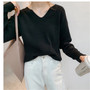 2020 Autumn Winter Women Sweaters Female Tops Knitted Thin Pullover Solid V-neck Loose Elegant Office Lady Casual All Match