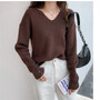 2020 Autumn Winter Women Sweaters Female Tops Knitted Thin Pullover Solid V-neck Loose Elegant Office Lady Casual All Match