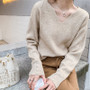 2020 Autumn Winter Women Sweaters Female Tops Knitted Thin Pullover Solid V-neck Loose Elegant Office Lady Casual All Match