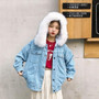 Bella Philosophy Winter Women Denim Fur Hooded Coat streetwear Lady Casual Jackets Parka Female Single Breasted Outwear