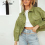Simplee Casual faux leather jacket women Fashion green motorcycle pocket female leather coat High street short ladies jackets