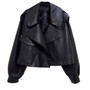 [EAM] Loose Fit Black Pu Leather Big Size Short Jacket New Lapel Long Sleeve Women Coat Fashion Tide Spring Autumn 2020 1Y644