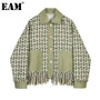 [EAM] Loose Fit Green Plaid Tassels Pu Leather Jacket New Lapel Long Sleeve Women Coat Fashion Tide Spring Autumn 2020 1Z239