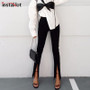 InstaHot Elegant Women Pant High Waist Black Split Slim Autumn Office Lady Casual Trouser 2020 Fashion Flare Slit Pant Black