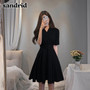 sandrid 2020 new summer ladies V-neck office lady slim elegant dress women plus size red banquet dress M-4XL