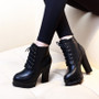 Women Ankle Boots Square High Heel Boots For Woman Fashion Zip Black Autumn Winter Womens Lace Up Platform Boots Shoes CH-B0024