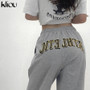 Kliou Letter Print Bandage Solid Baggy Wide Leg Sweatpants Women 2020 Casual Oversized Joggers Streetwear High Waisted Trousers