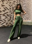 2 Two Piece Set Women Ribbed O Neck Crop Top and Long Pants Set Sexy Autumn Short Sleeve Tracksuit Women Conjunto Feminino 2020