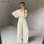 Mnealways18 Beige Pleated Wide Leg Pants Women'S Pants Fashion 2020 Casual Loose Trousers Office Lady Elegant Long Palazzo Pants