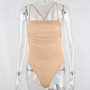 ALLNeon Y2K Fashion Criss-Cross Lace Up Ruched Bodysuits  E-girl Sexy Solid Spaghetti Strap Bandage Backless Rompers Partywear