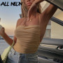 ALLNeon Y2K Fashion Criss-Cross Lace Up Ruched Bodysuits  E-girl Sexy Solid Spaghetti Strap Bandage Backless Rompers Partywear