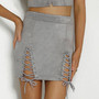 Lace Up Leather Cross Skirt with Zipper