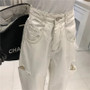 High-Waisted Straight Casual Pants Female 2020 Summer New Women Loose Ripped Denim Long Pants White Jeans