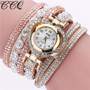 women quartz rhinestone crystal dial analog leather bracelets wrest watches