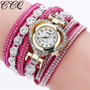 women quartz rhinestone crystal dial analog leather bracelets wrest watches