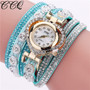 women quartz rhinestone crystal dial analog leather bracelets wrest watches