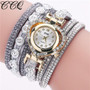 women quartz rhinestone crystal dial analog leather bracelets wrest watches