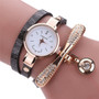 women leather rhinestone analog quartz wrest watch