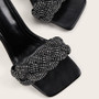 Quilted Diamante Square Toe Sandals