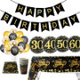 Black Gold Party 30 40 50 60 Years Birthday Party Disposable Tableware 30th 40th 50th Adult Birthday Party Decorations Supplies