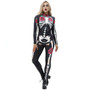 8Style Halloween Cosplay Costumes for Women Adult Scary Skeleton Bodysuit Print Long Sleeve Carnival Party Ghost Skull Dress