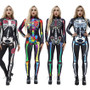 8Style Halloween Cosplay Costumes for Women Adult Scary Skeleton Bodysuit Print Long Sleeve Carnival Party Ghost Skull Dress