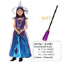 Halloween Witch Costume with broom For Girls Role Play Cosplay Performance Dance Show Costumes For Kids Vampire Witch Dress up