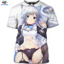 SONSPEE 3D Summer Short-Sleeved Anime Beach Beauty Girl T-Shirt Casual Seaside Kawaii Cat Girl Shirt Cosplay Cat Girl Loli Shirt