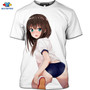 SONSPEE 3D Summer Short-Sleeved Anime Beach Beauty Girl T-Shirt Casual Seaside Kawaii Cat Girl Shirt Cosplay Cat Girl Loli Shirt