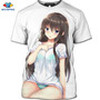 SONSPEE 3D Summer Short-Sleeved Anime Beach Beauty Girl T-Shirt Casual Seaside Kawaii Cat Girl Shirt Cosplay Cat Girl Loli Shirt