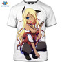 SONSPEE 3D Summer Short-Sleeved Anime Beach Beauty Girl T-Shirt Casual Seaside Kawaii Cat Girl Shirt Cosplay Cat Girl Loli Shirt