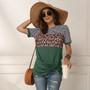 Fashion Women Casual Short Sleeve Summer T-shirt Leopard Stripes Stitching T shirt Top Tees Femme Ladies Tshirt Clothes Soft